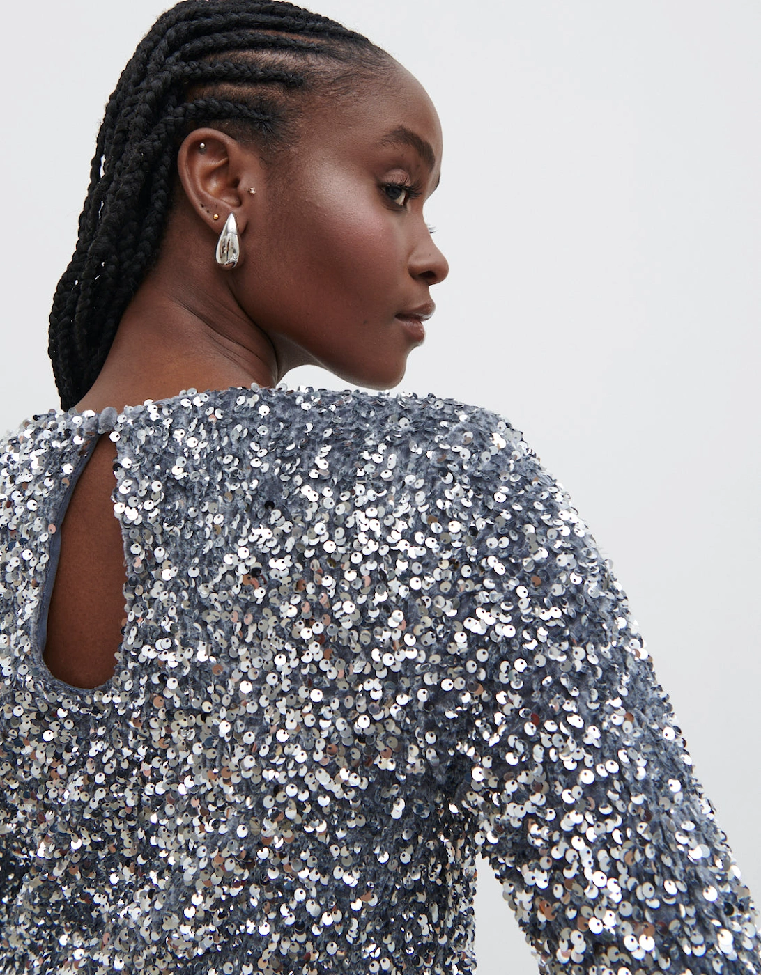 Nico Cluster Sequin Shift Dress - Silver