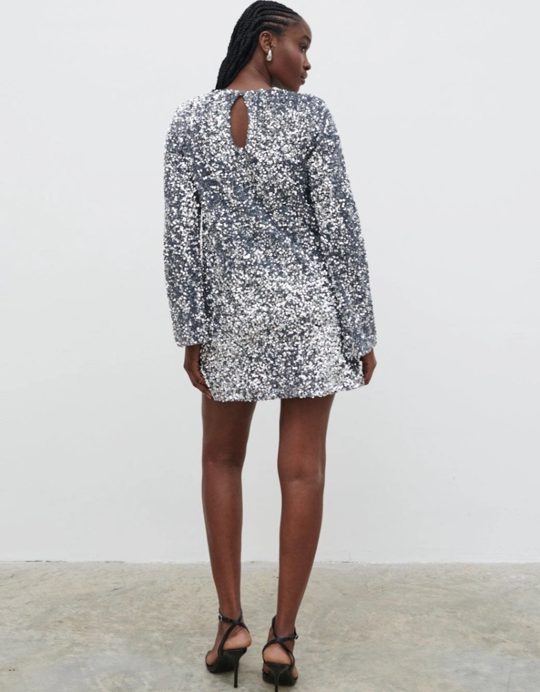 Nico Cluster Sequin Shift Dress - Silver