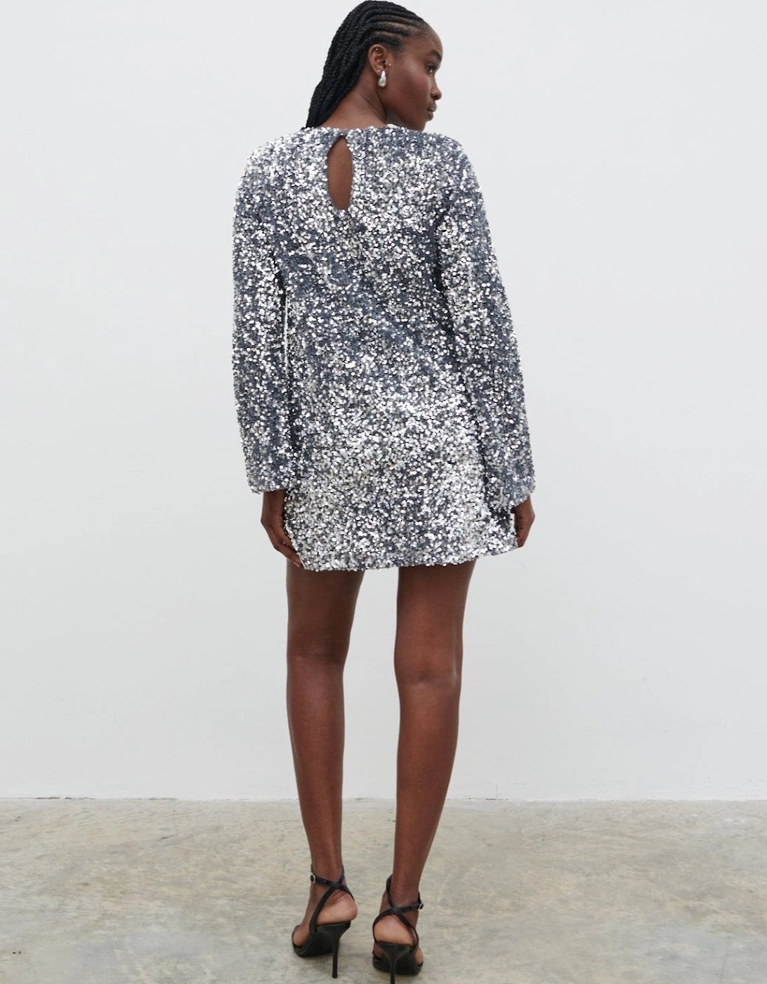 Nico Cluster Sequin Shift Dress - Silver