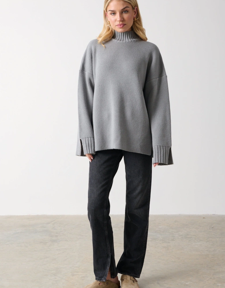 Amory Grown Neck Knit Jumper - Grey