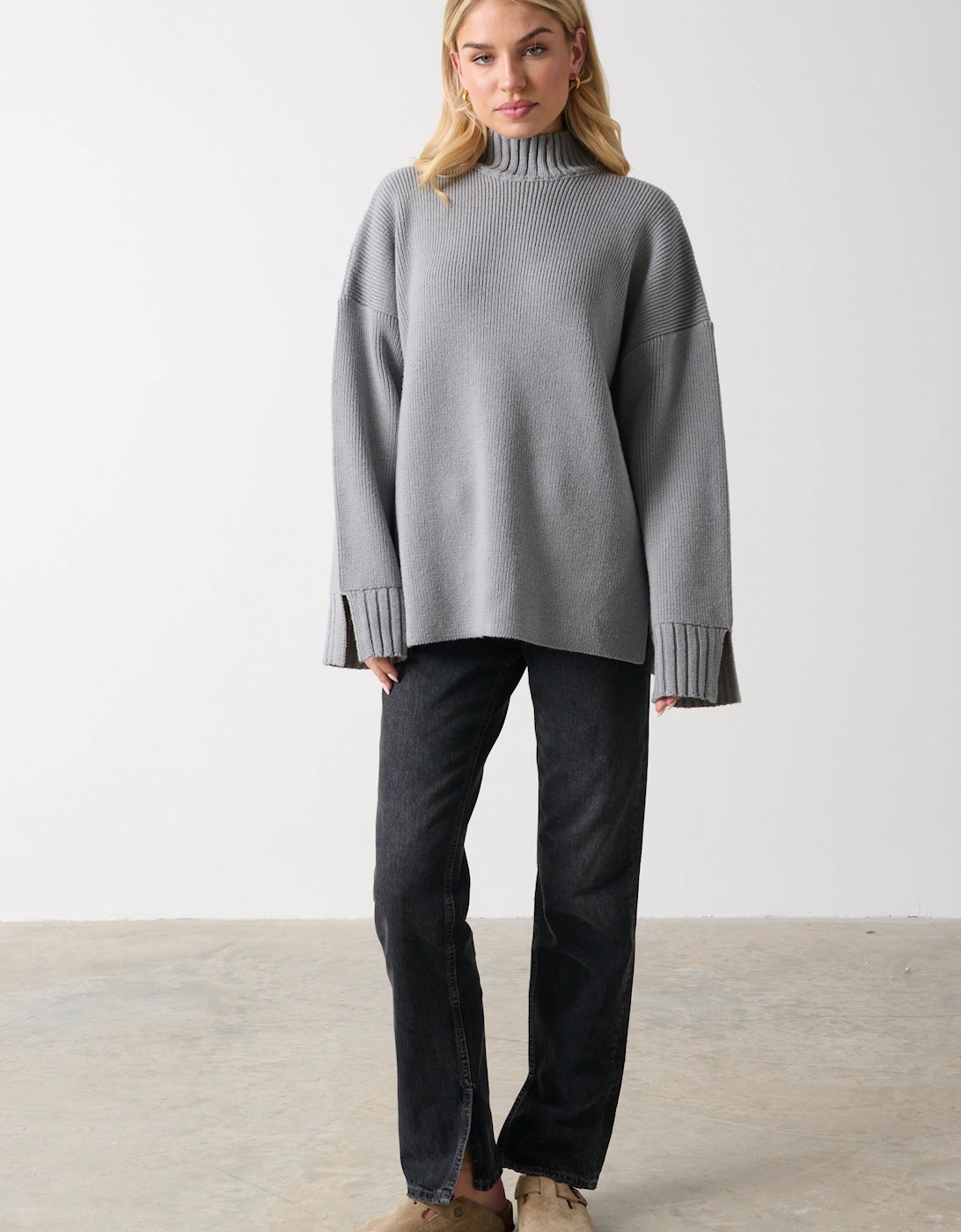 Amory Grown Neck Knit Jumper - Grey