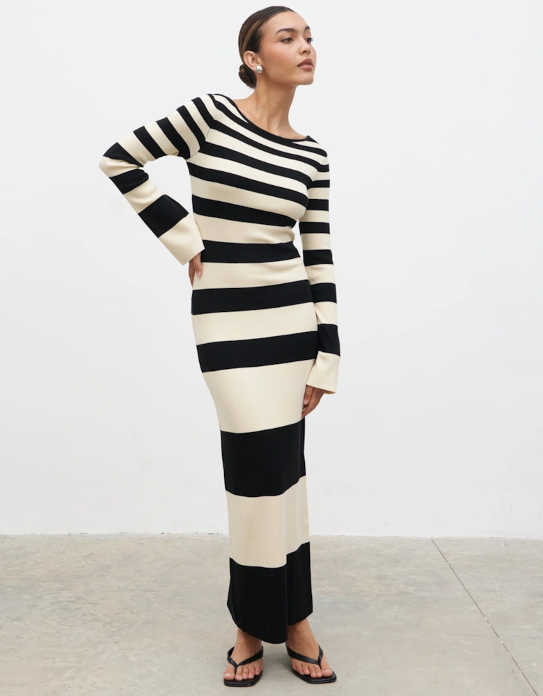 Mila Striped Knit Dress - Black and Beige Stripe