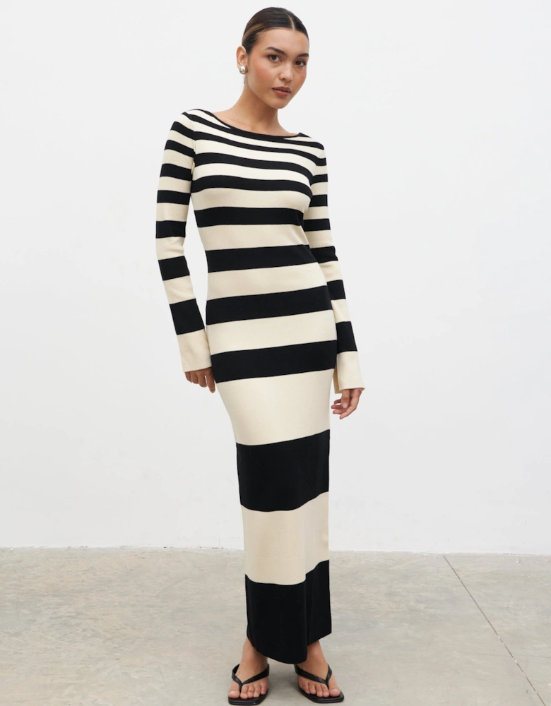 Mila Striped Knit Dress - Black and Beige Stripe