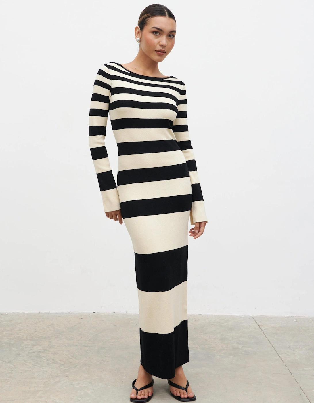 Mila Striped Knit Dress - Black and Beige Stripe