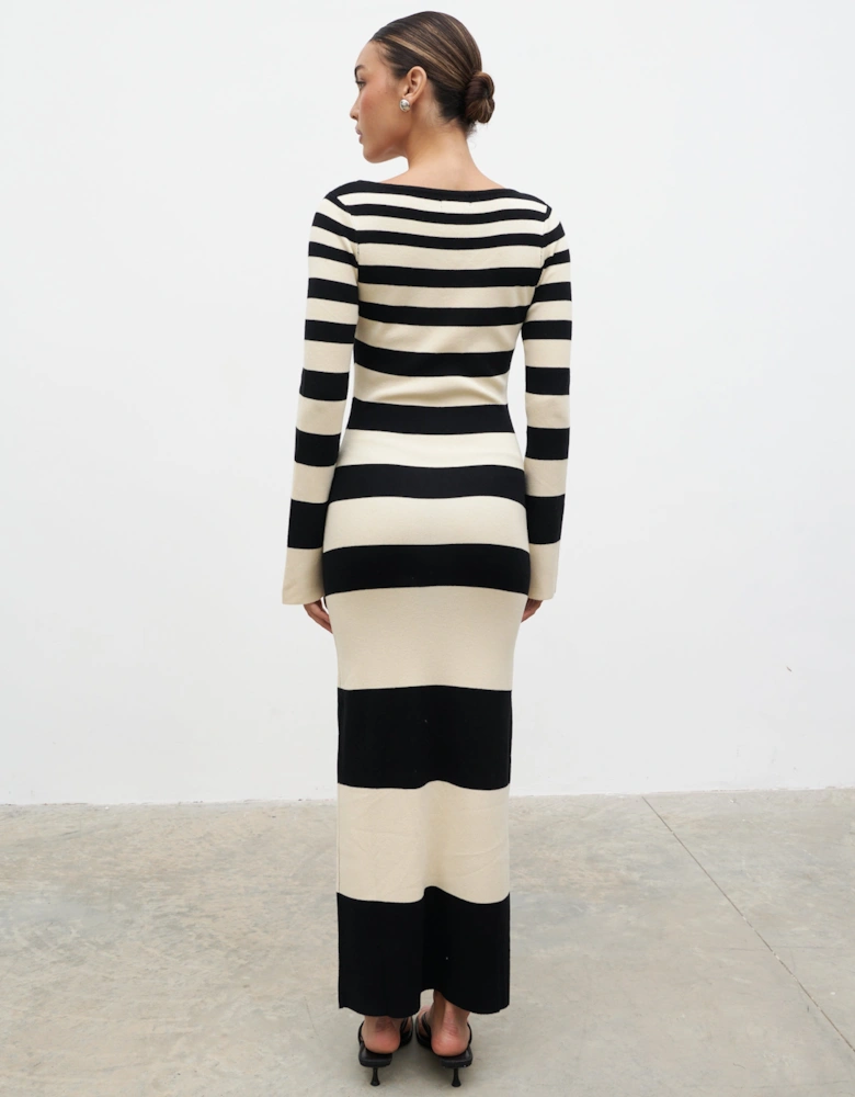 Mila Striped Knit Dress - Black and Beige Stripe