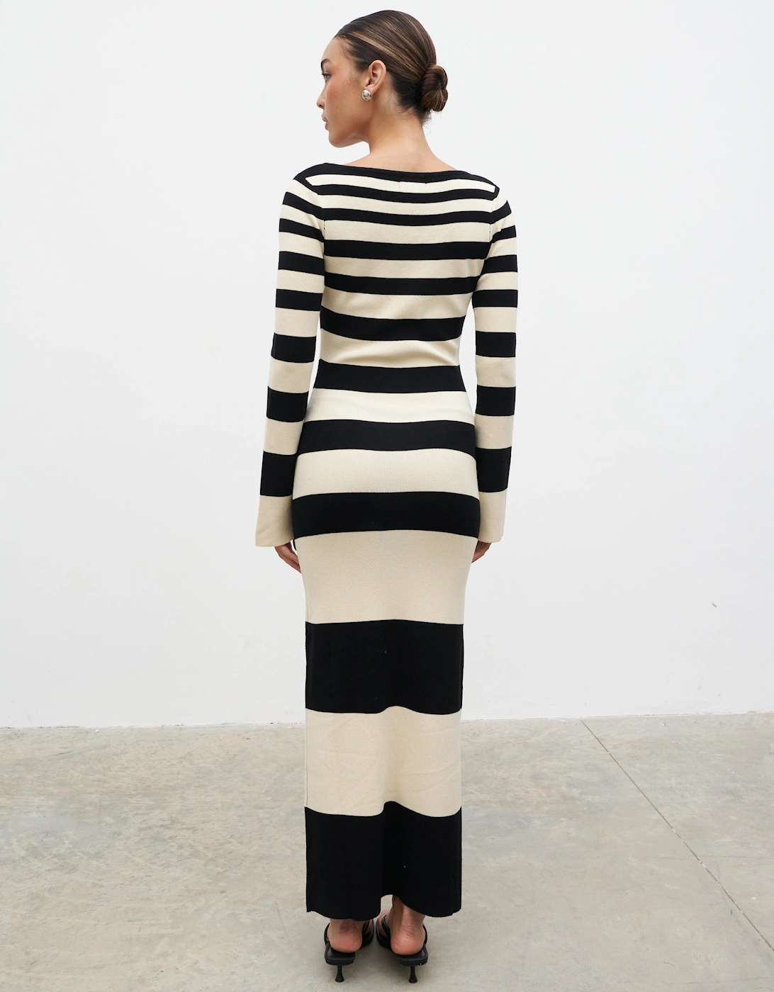 Mila Striped Knit Dress - Black and Beige Stripe
