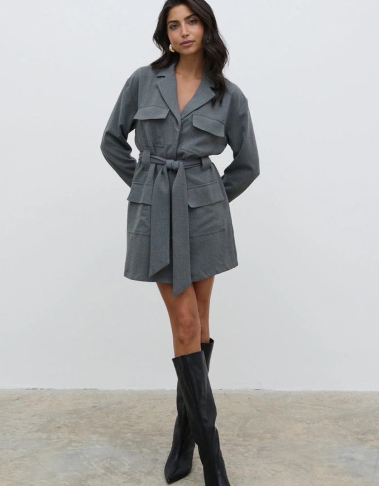 Morgan Tailored Cargo Mini Dress - Grey