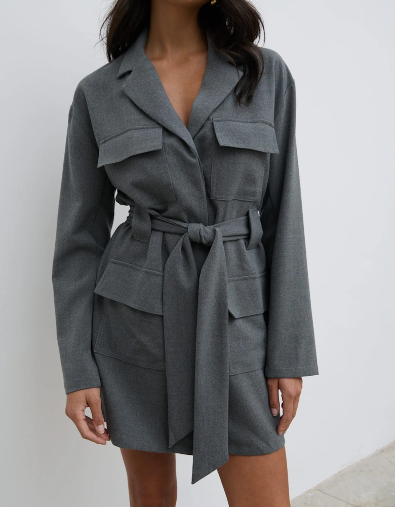 Morgan Tailored Cargo Mini Dress - Grey