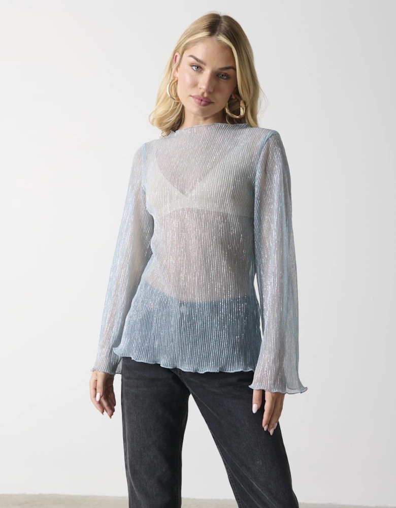 Fraser Sheer Plisse Top - Powder Blue