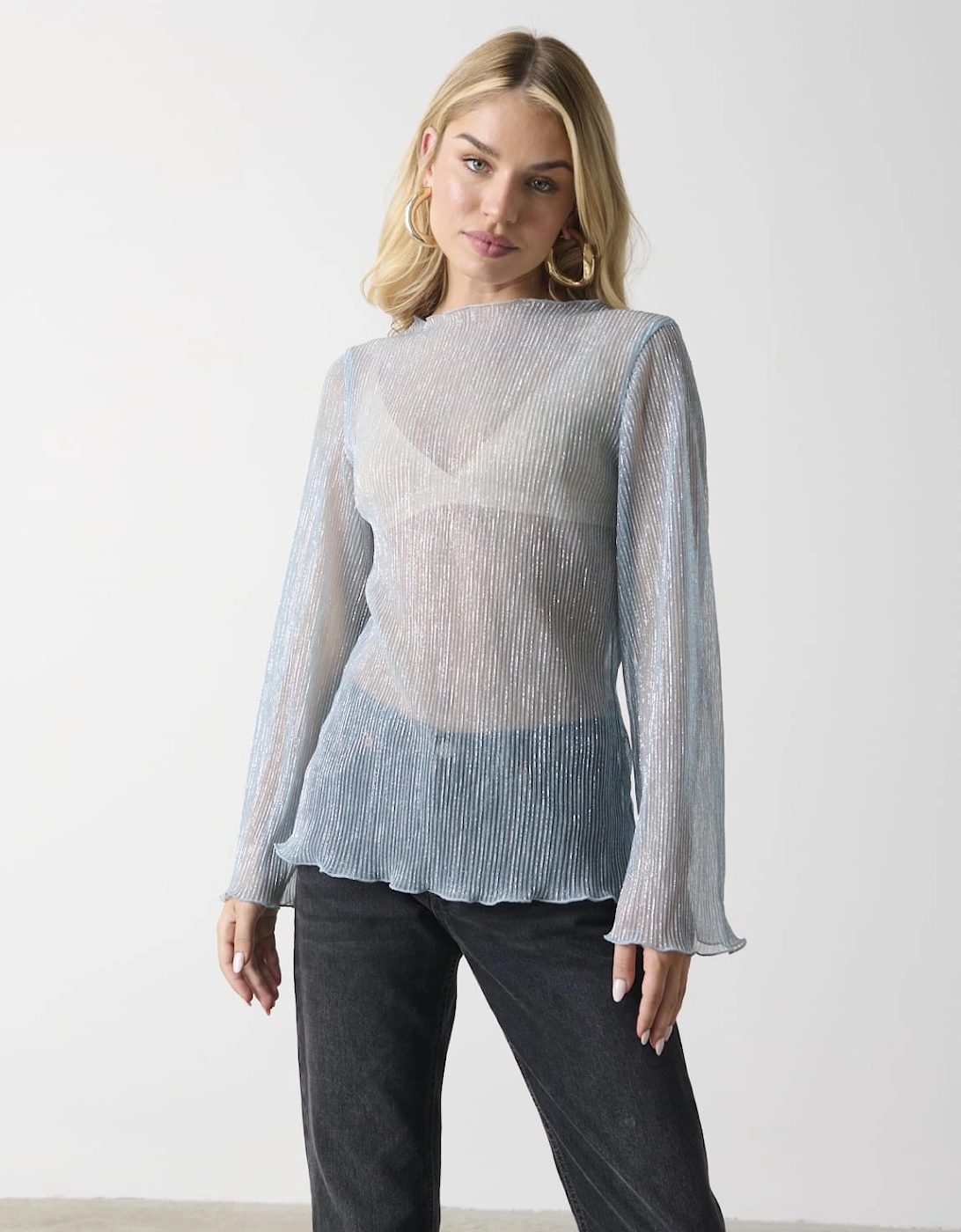 Fraser Sheer Plisse Top - Powder Blue