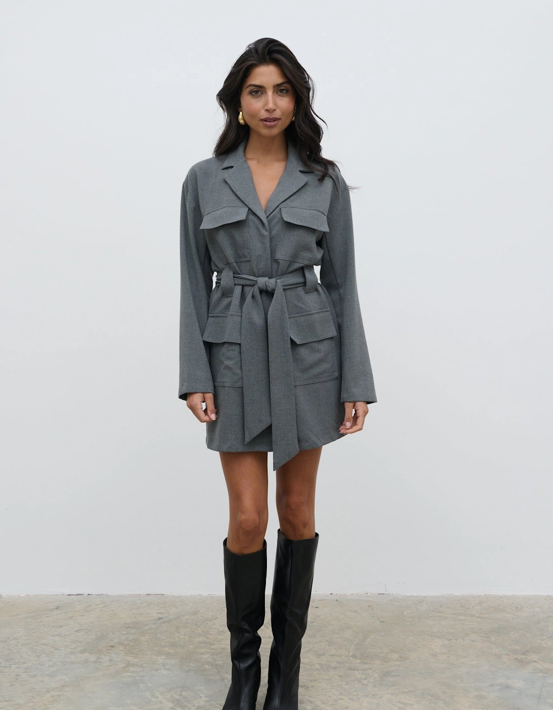 Morgan Tailored Cargo Mini Dress - Grey