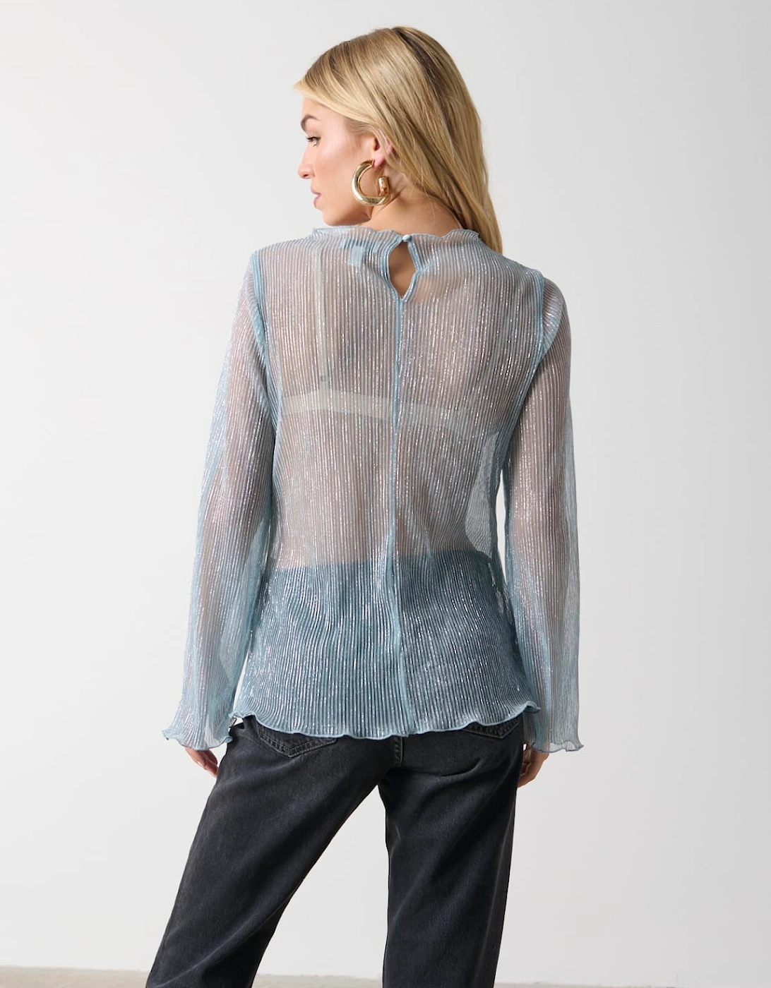 Fraser Sheer Plisse Top - Powder Blue