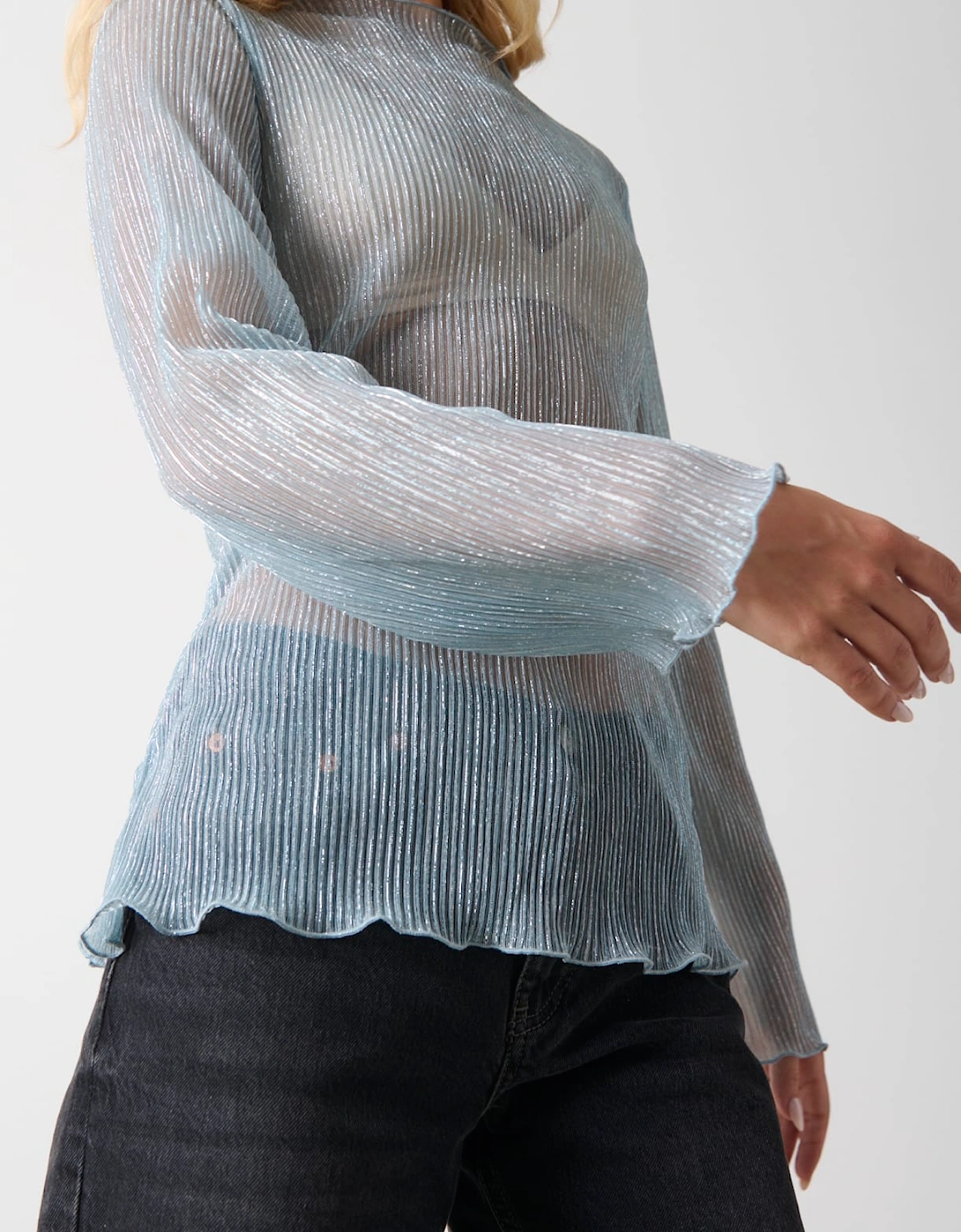 Fraser Sheer Plisse Top - Powder Blue