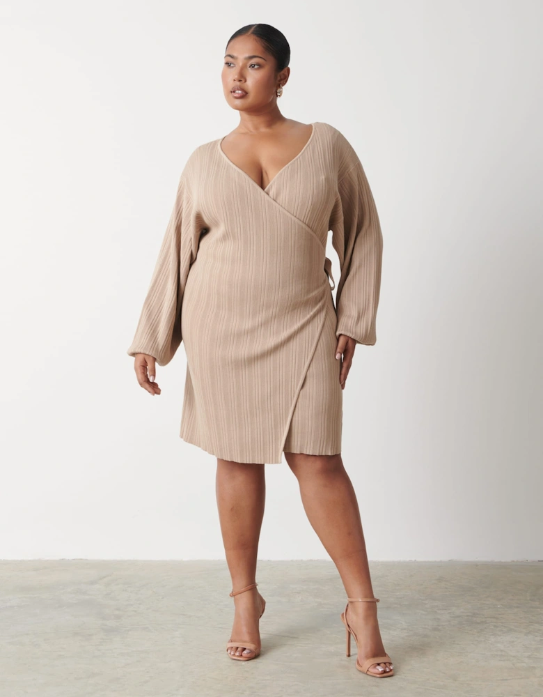 Shelby Mini Plisse Knit Dress Curve - Beige