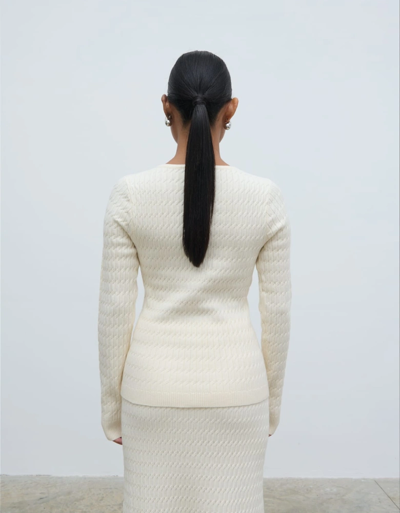 Iliana Cable Knit Cardigan - Cream