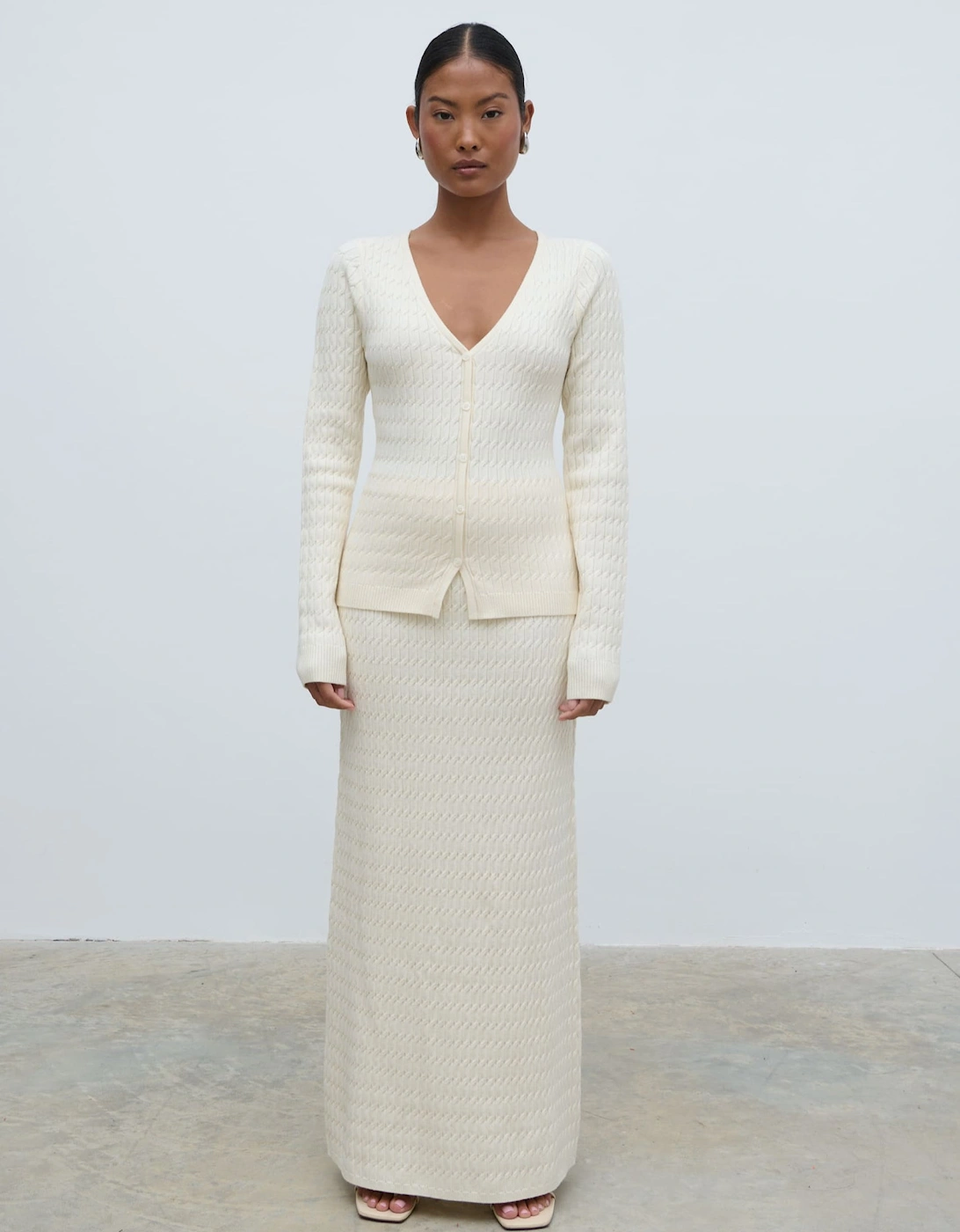 Iliana Cable Knit Cardigan - Cream