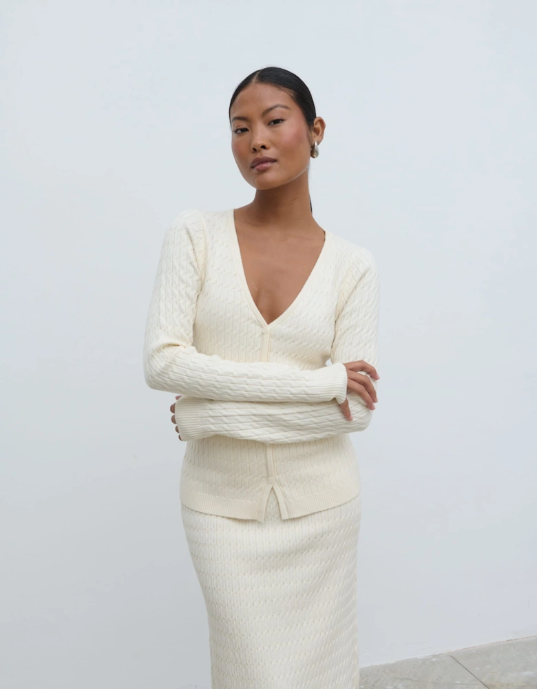 Iliana Cable Knit Cardigan - Cream