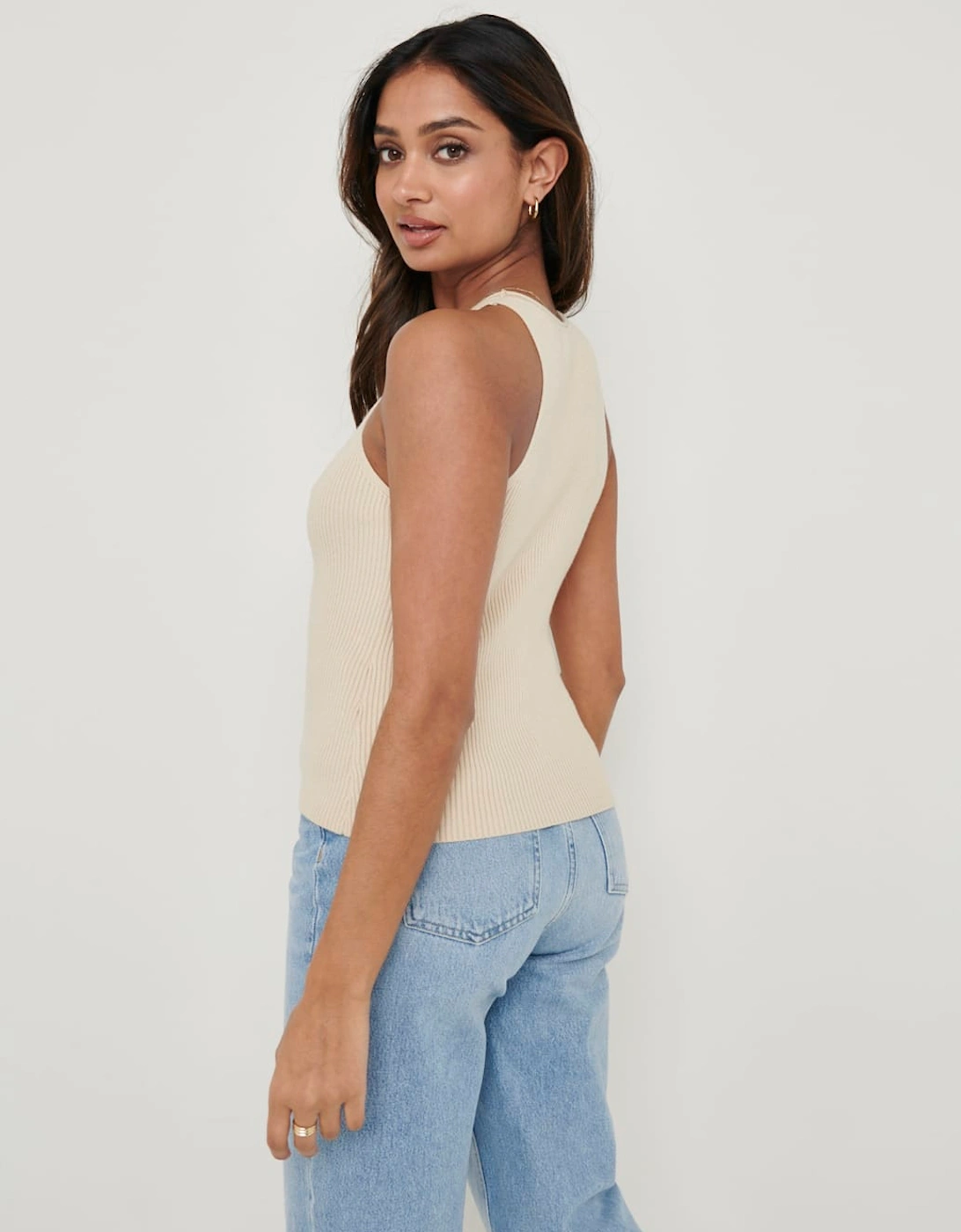 Billie Ribbed Racer Tee - Beige