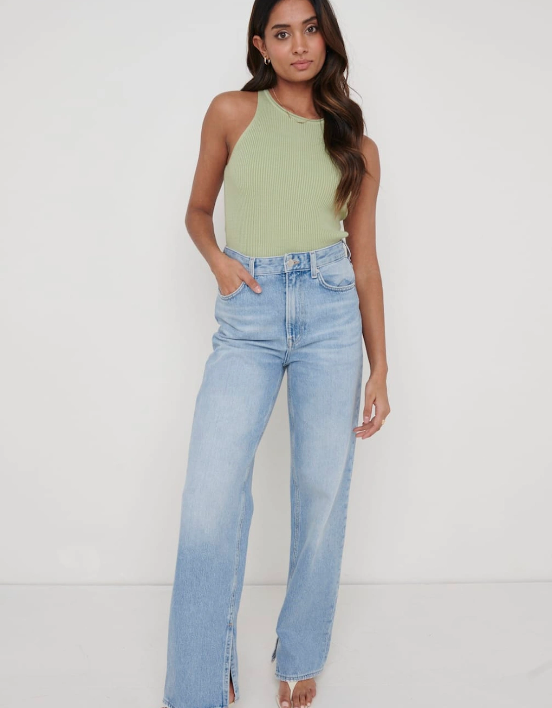 Billie Ribbed Racer Tee - Olive