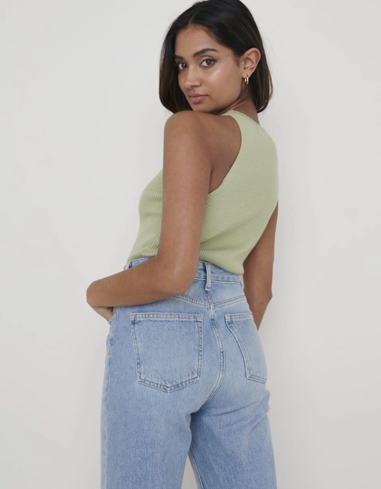 Billie Ribbed Racer Tee - Olive