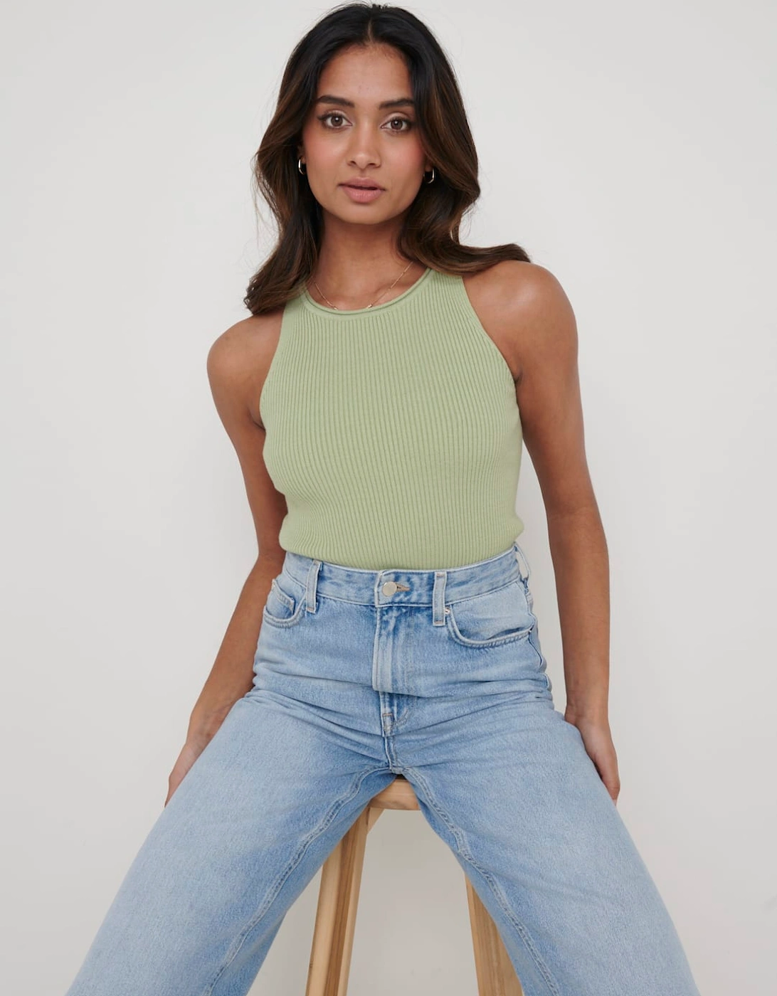 Billie Ribbed Racer Tee - Olive