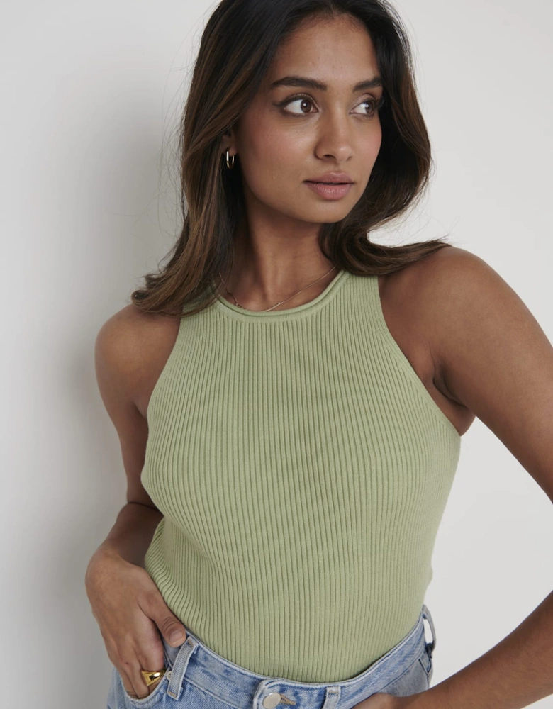 Billie Ribbed Racer Tee - Olive