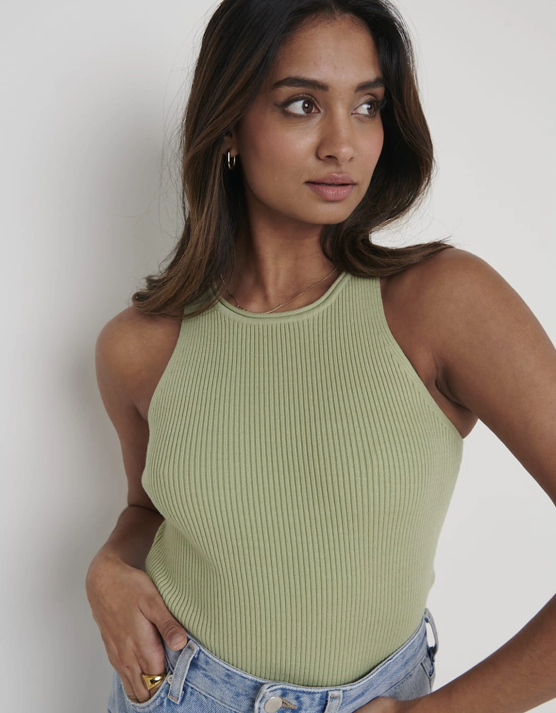Billie Ribbed Racer Tee - Olive