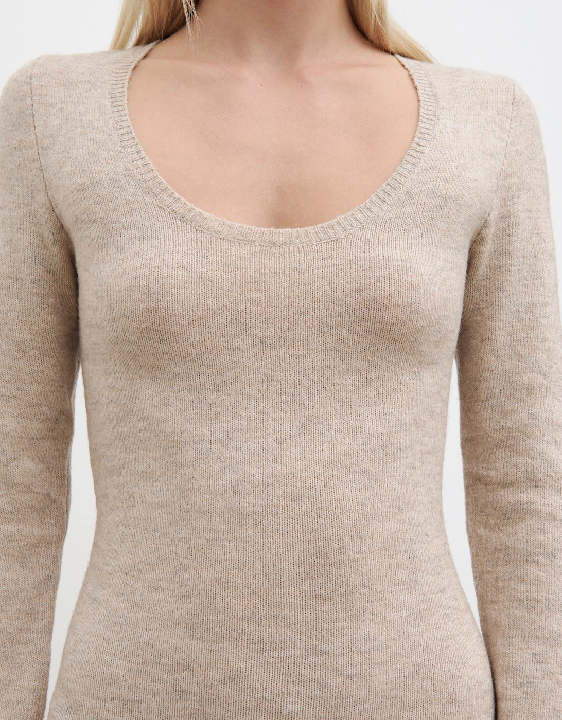 Clara Scoop Neck Knit Dress - Beige