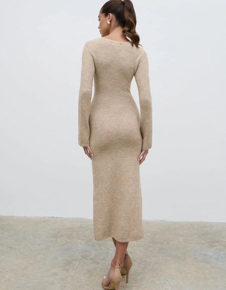 Clara Scoop Neck Knit Dress - Beige
