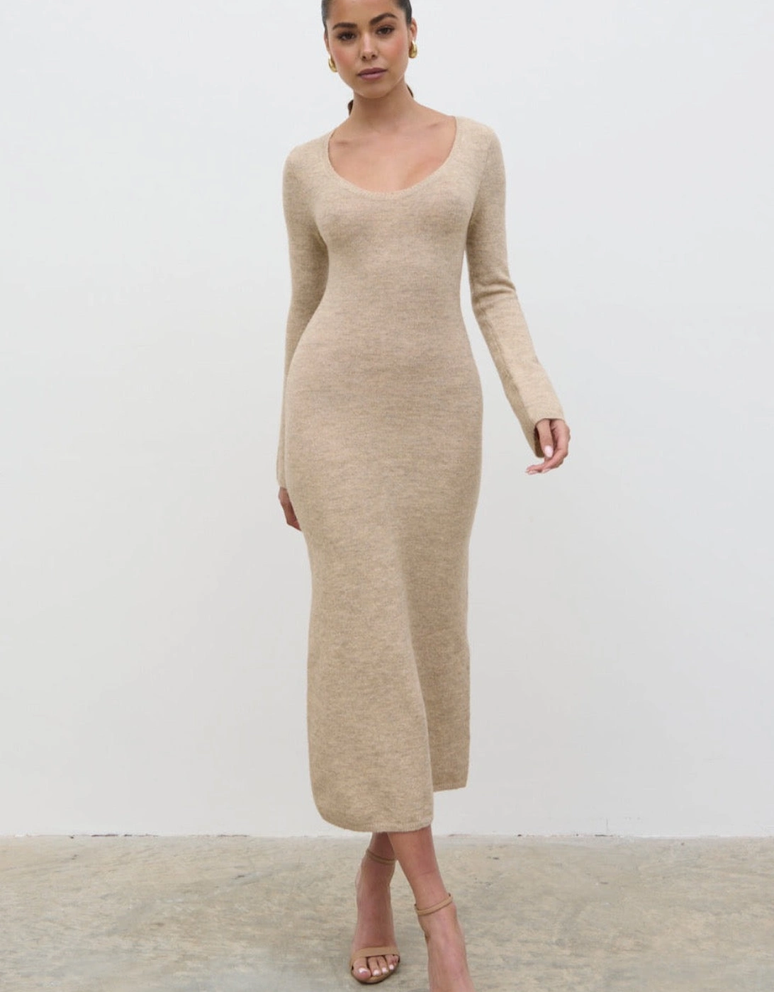 Clara Scoop Neck Knit Dress - Beige