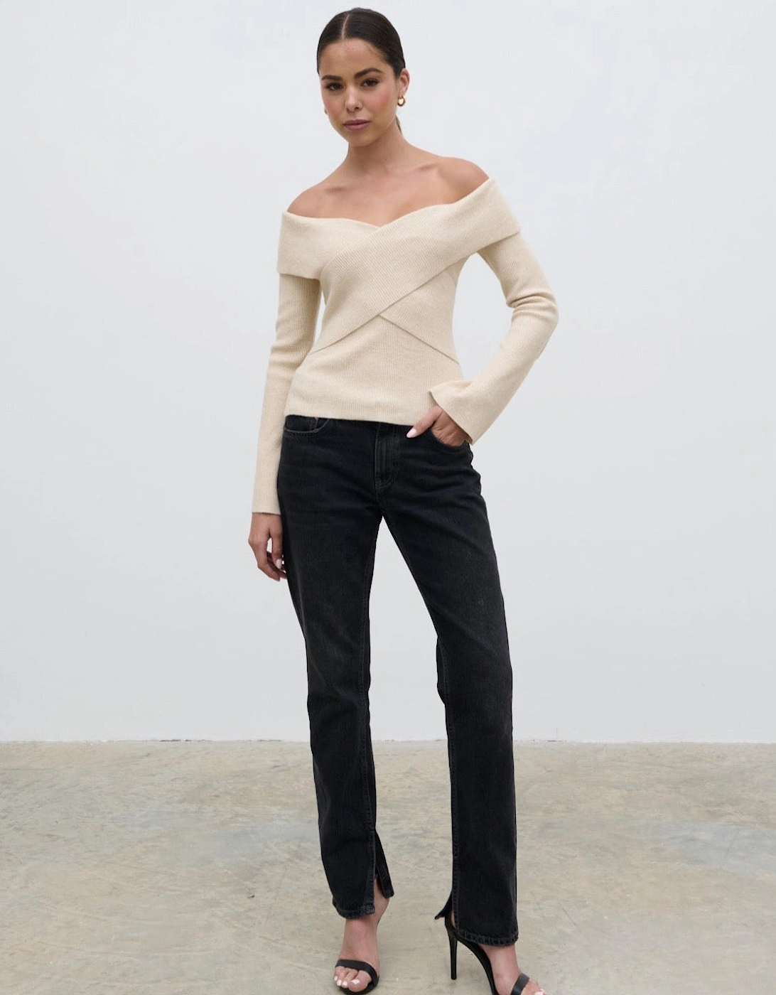 Daphne Cross Over Knit Top - Cream