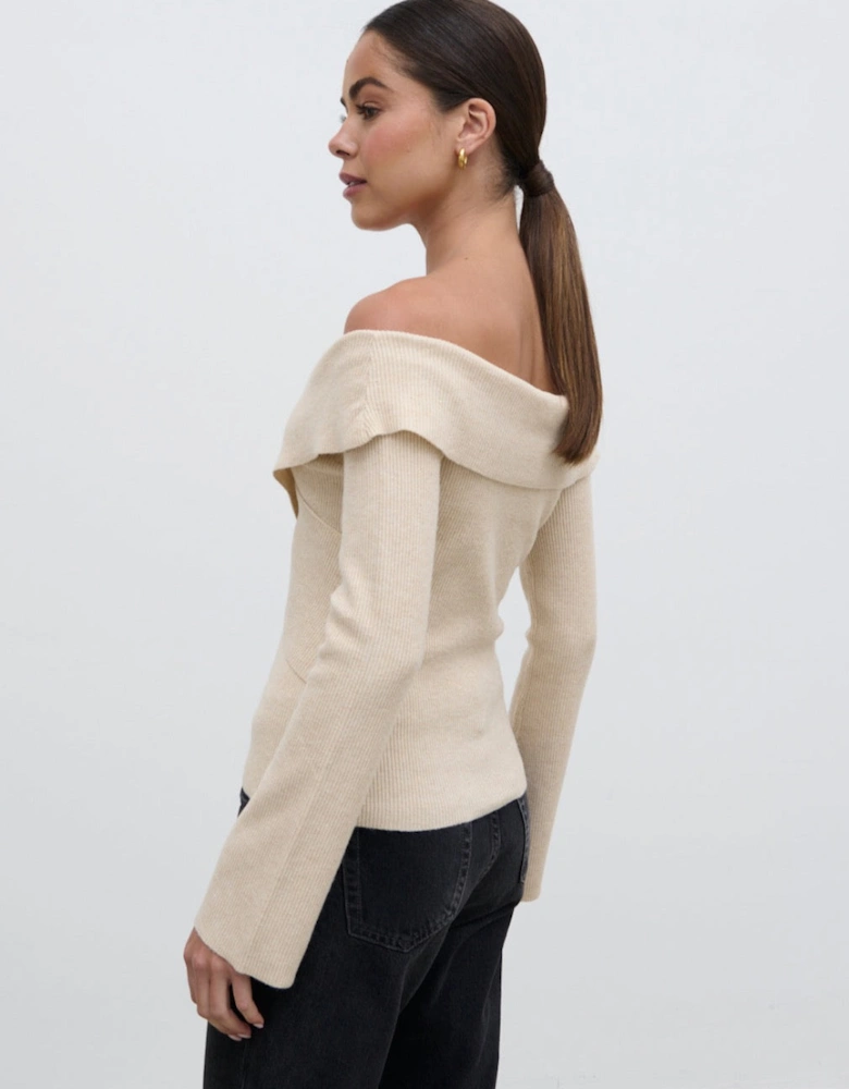 Daphne Cross Over Knit Top - Cream