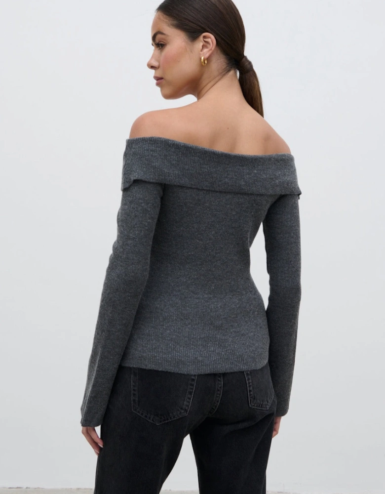 Daphne Cross Over Knit Top - Dark Grey