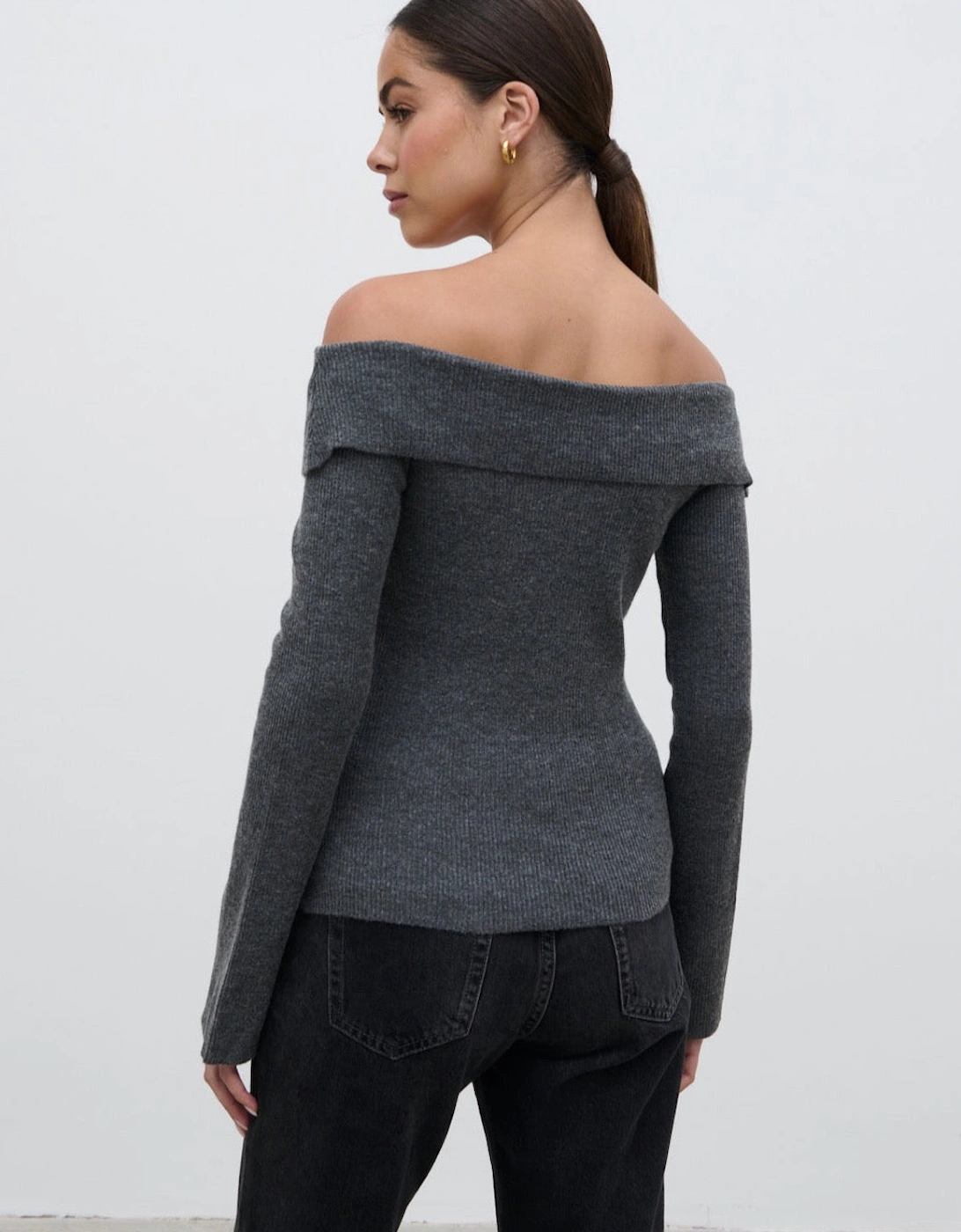 Daphne Cross Over Knit Top - Dark Grey