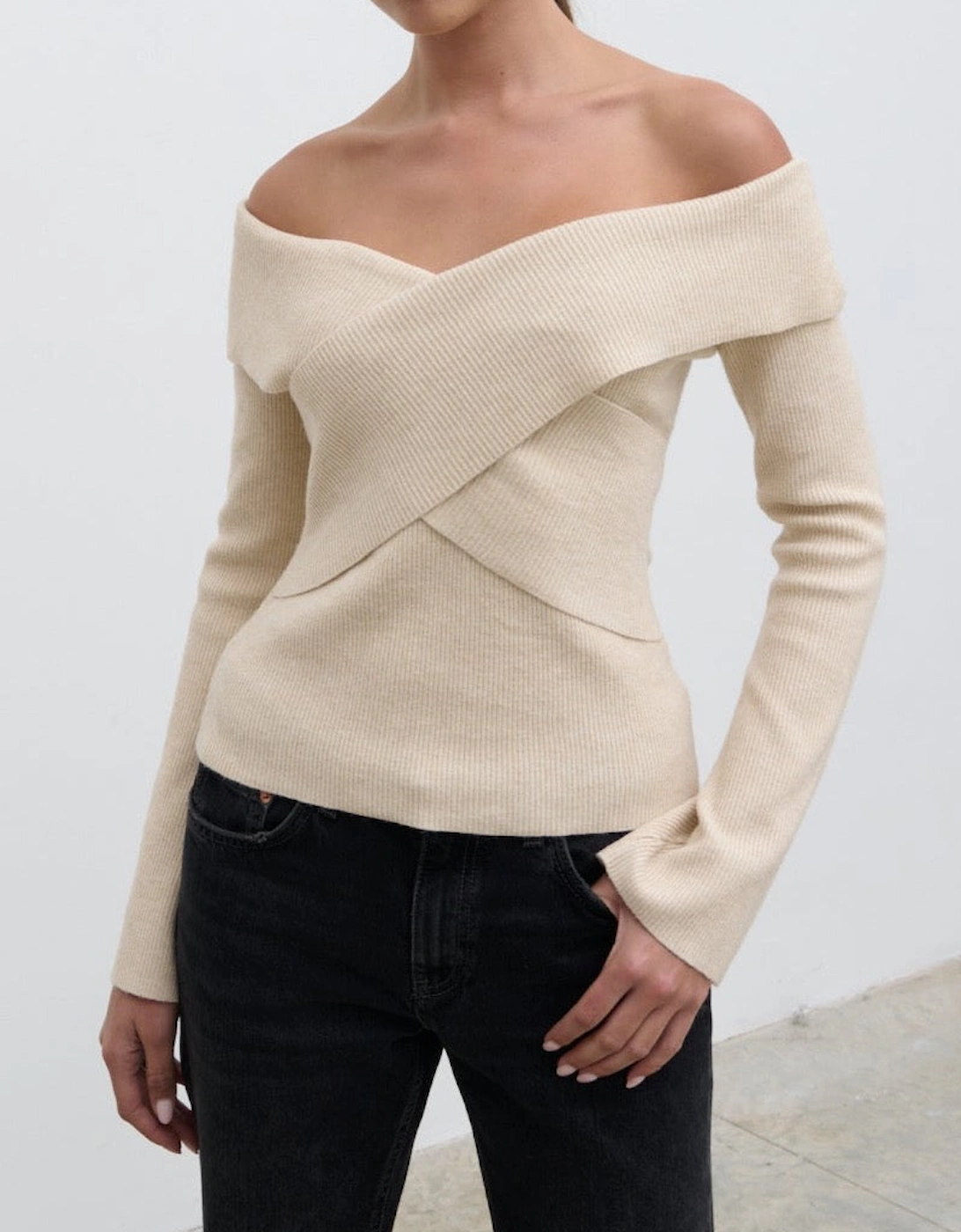 Daphne Cross Over Knit Top - Cream