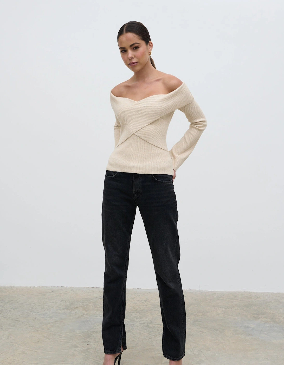 Daphne Cross Over Knit Top - Cream