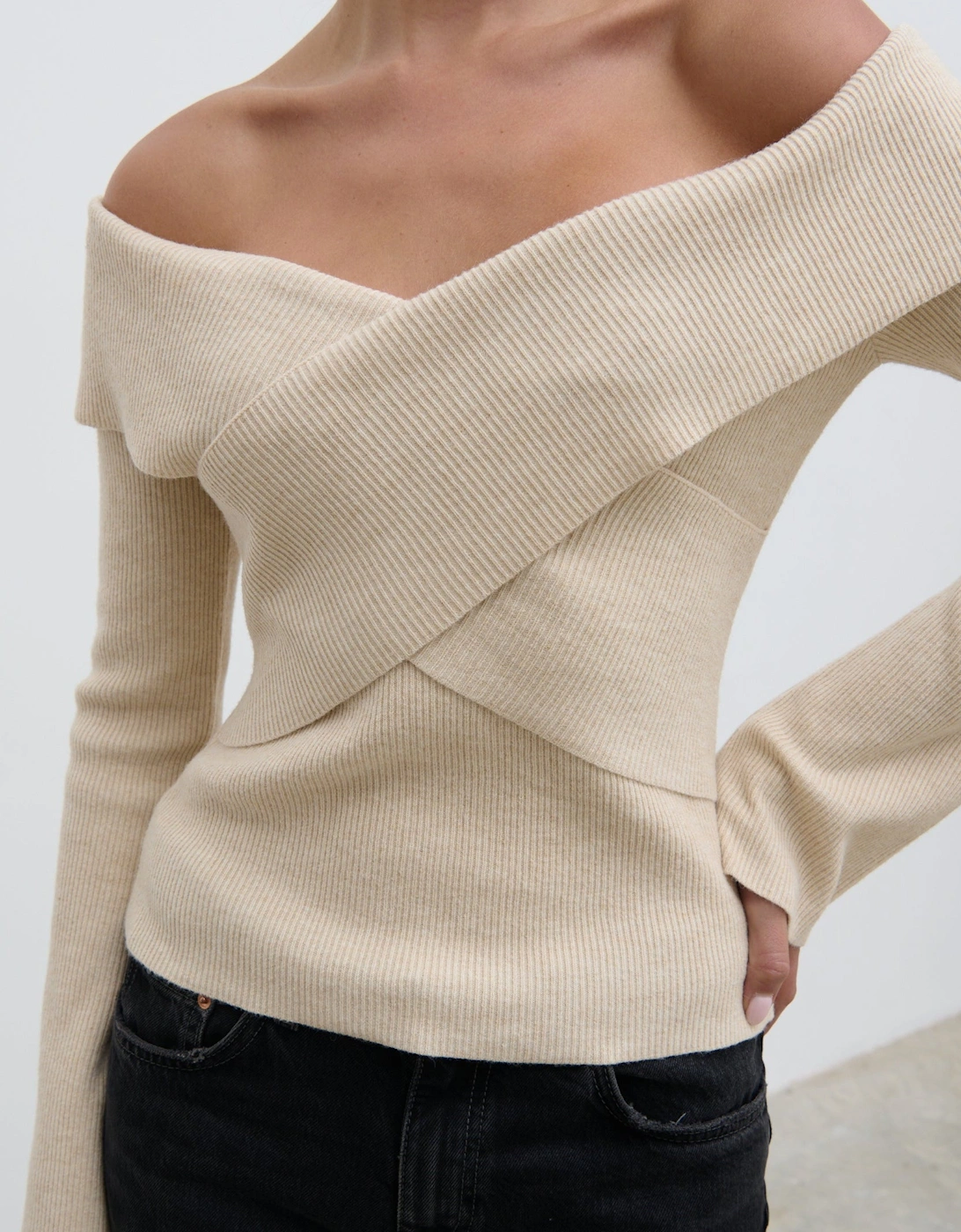 Daphne Cross Over Knit Top - Cream