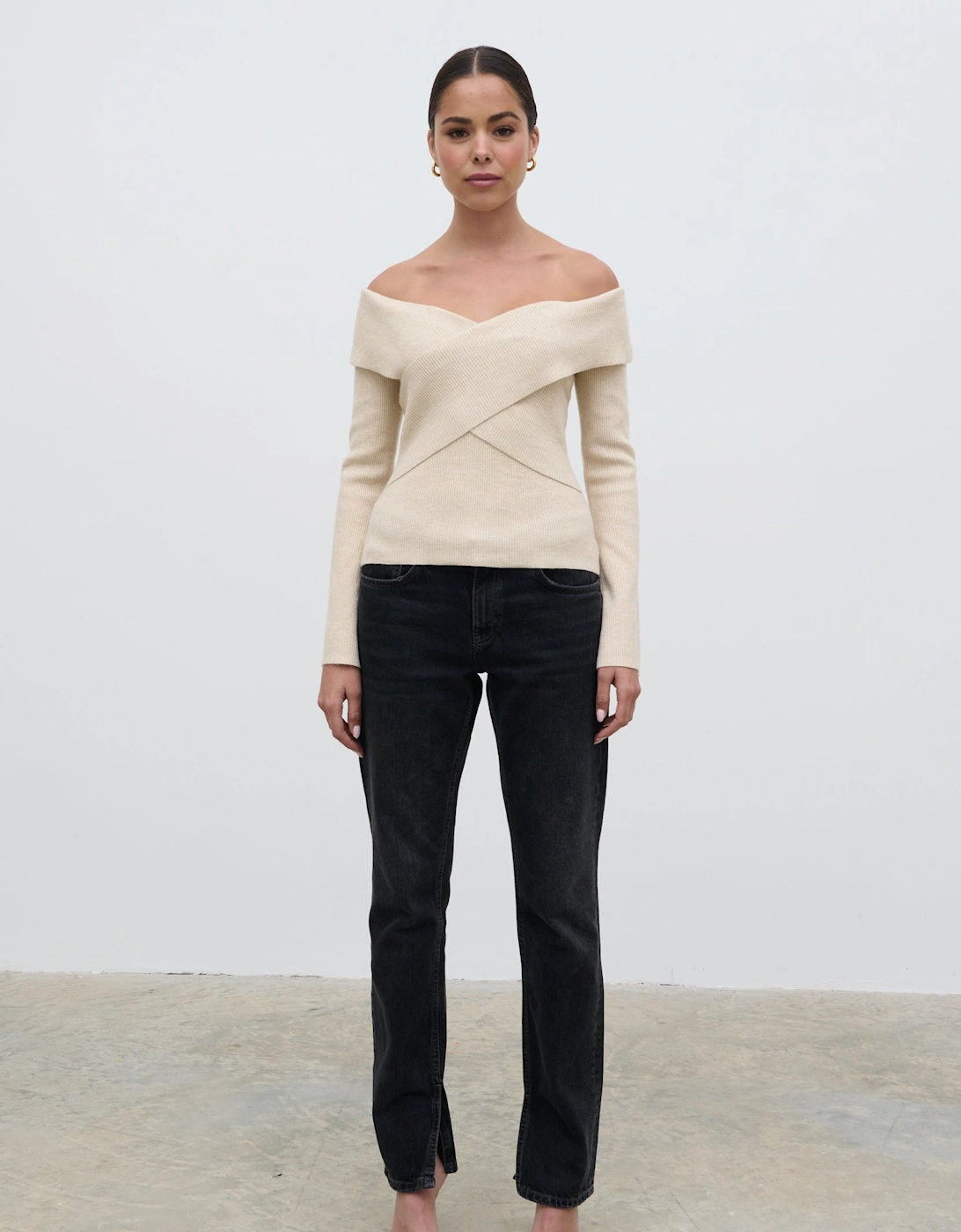 Daphne Cross Over Knit Top - Cream
