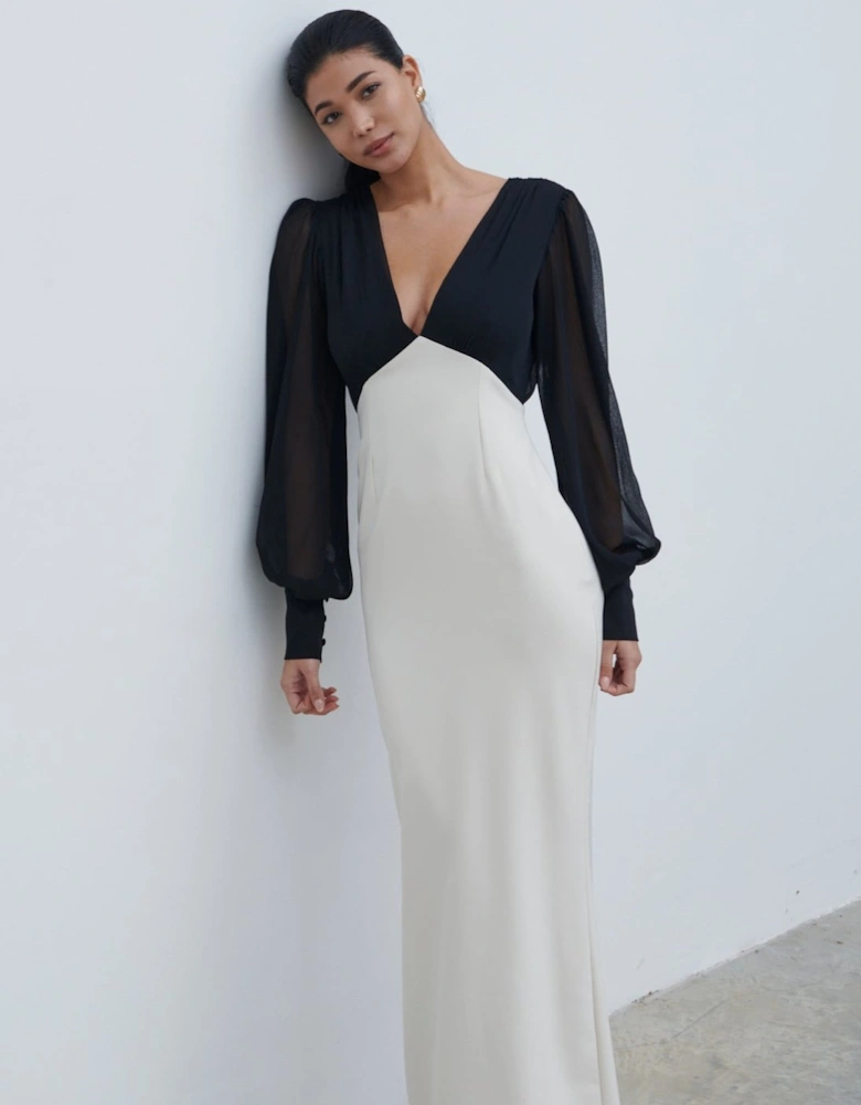 Ayla Contrast Maxi Dress - Black and White