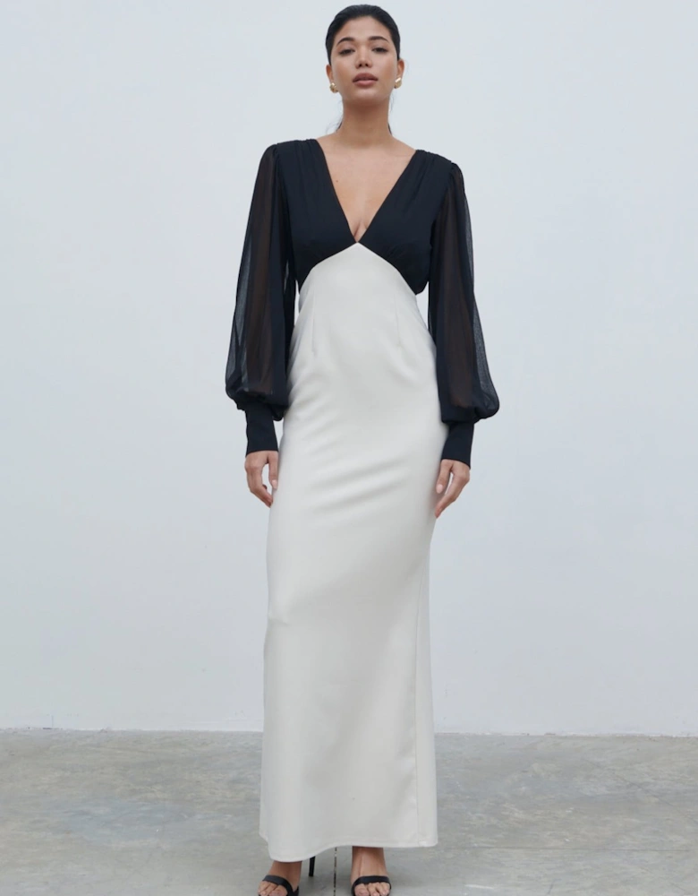 Ayla Contrast Maxi Dress - Black and White