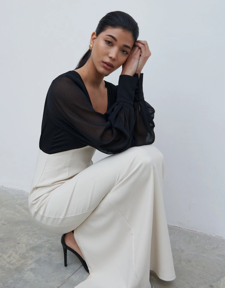 Ayla Contrast Maxi Dress - Black and White