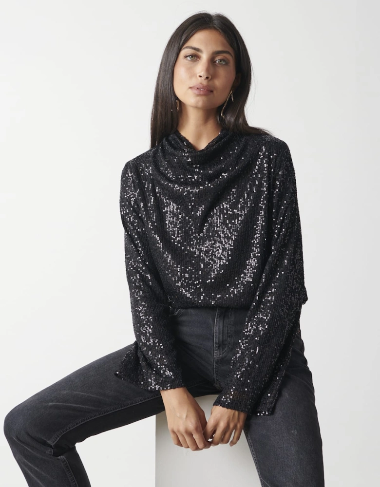 Jayda Sequin Blouse - Black