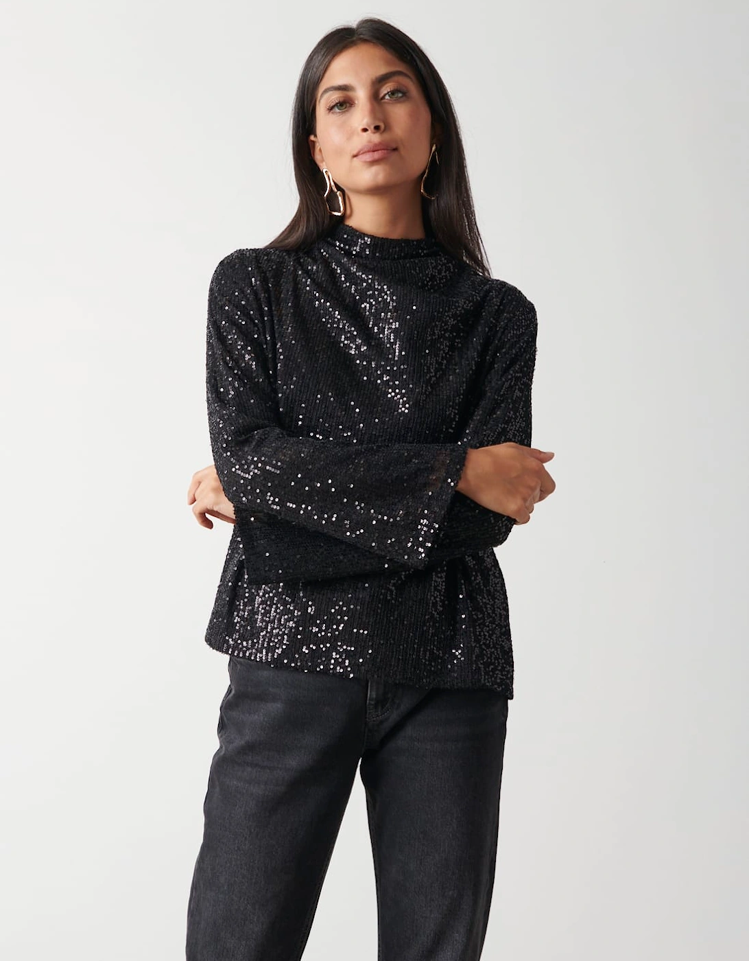 Jayda Sequin Blouse - Black