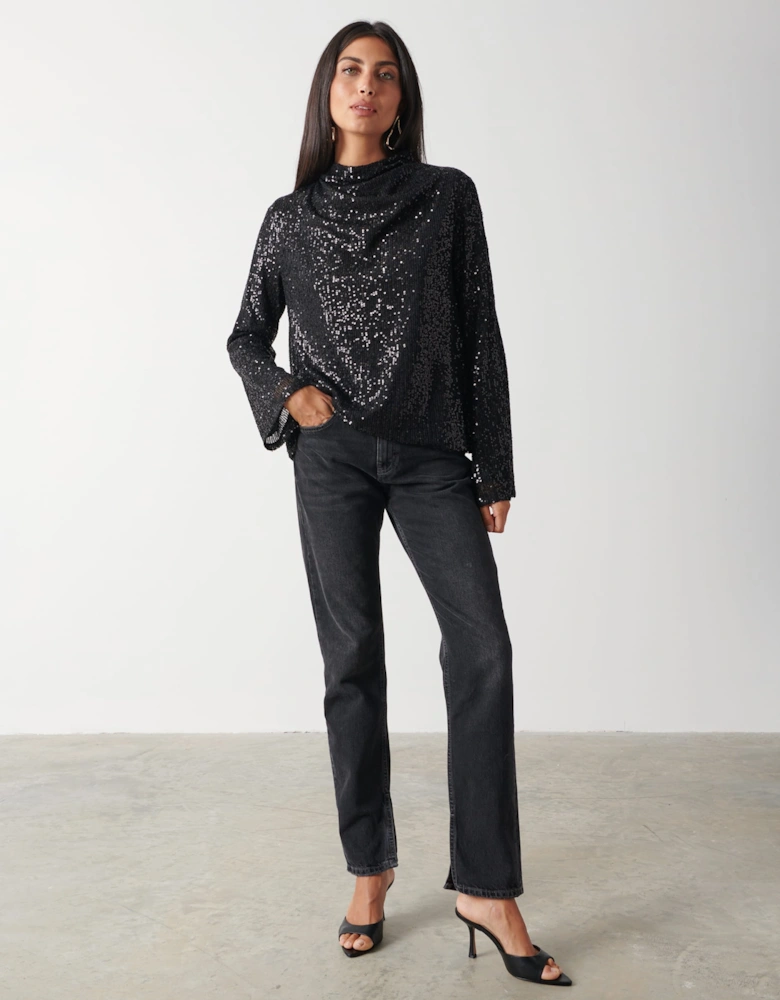 Jayda Sequin Blouse - Black
