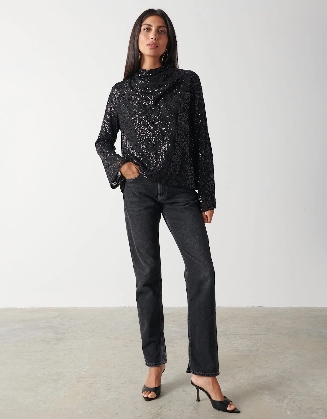 Jayda Sequin Blouse - Black