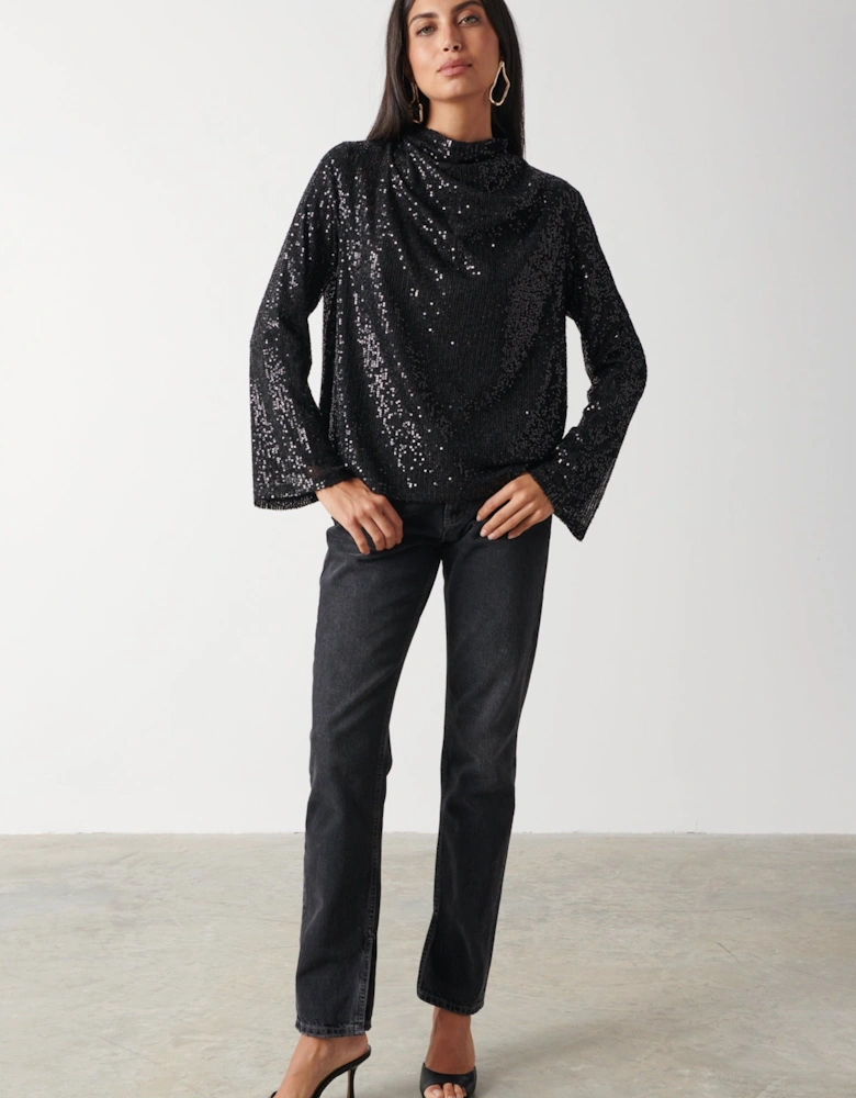 Jayda Sequin Blouse - Black