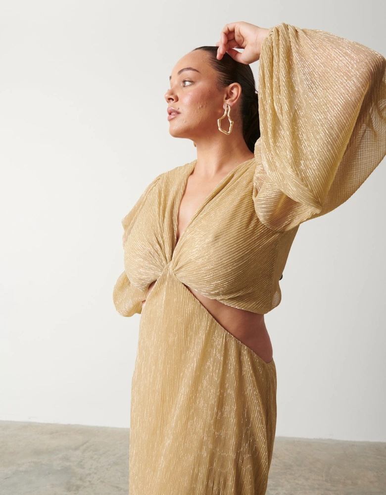 Zaya Plisse Metallic Maxi Dress Curve - Metallic Gold