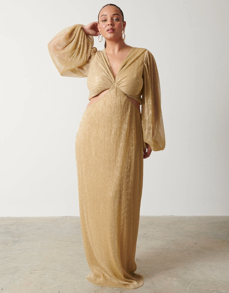 Zaya Plisse Metallic Maxi Dress Curve - Metallic Gold