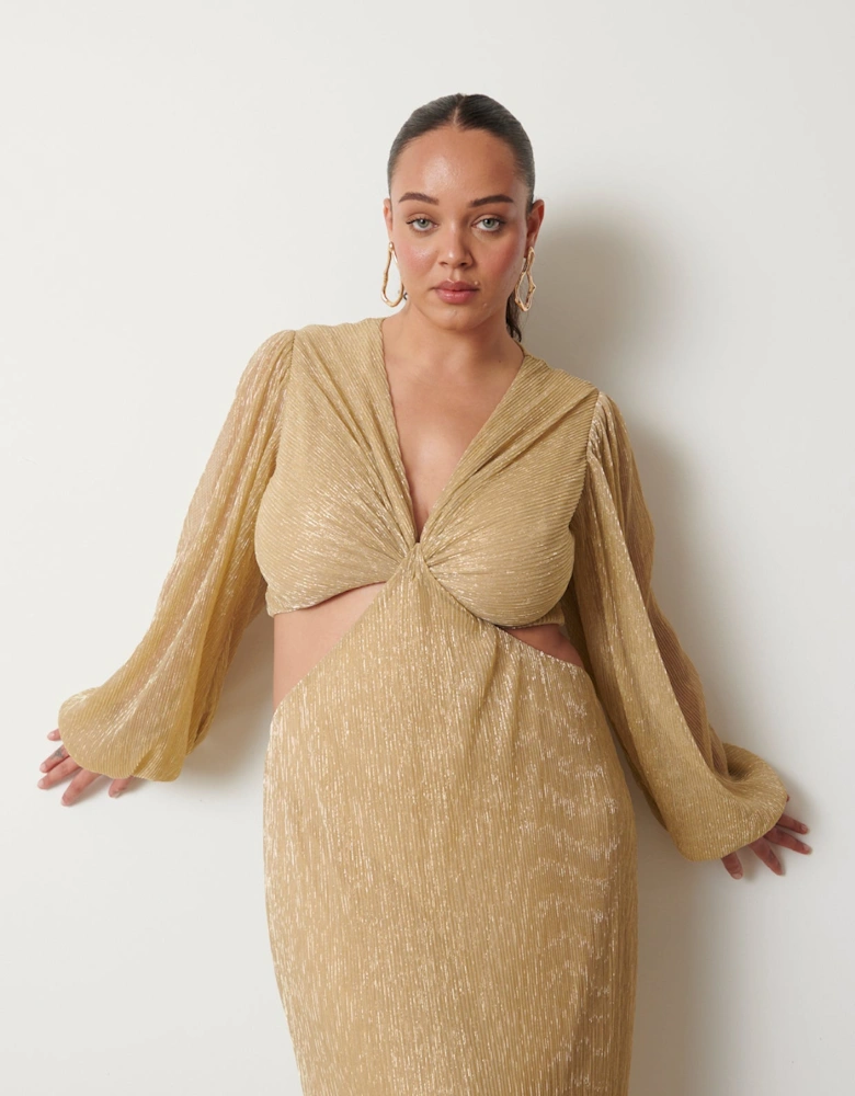 Zaya Plisse Metallic Maxi Dress Curve - Metallic Gold