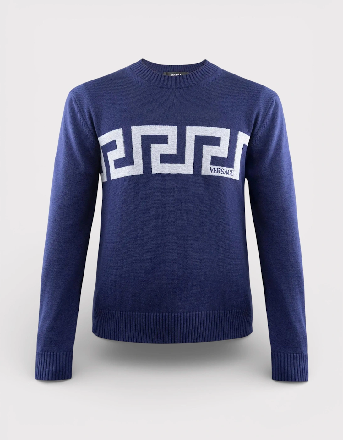 Logo Greca Motif Knit Sweater Navy, 3 of 2